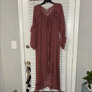 Harlow Mauve Ruffle-Trim Maxi Dress